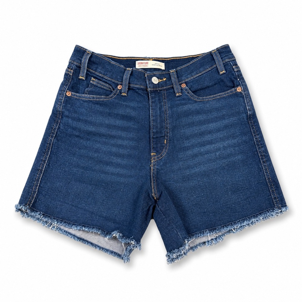 Signature Levi Strauss Womens Jean Shorts Heritage High Rise Sz 8/W29 Dark Wash